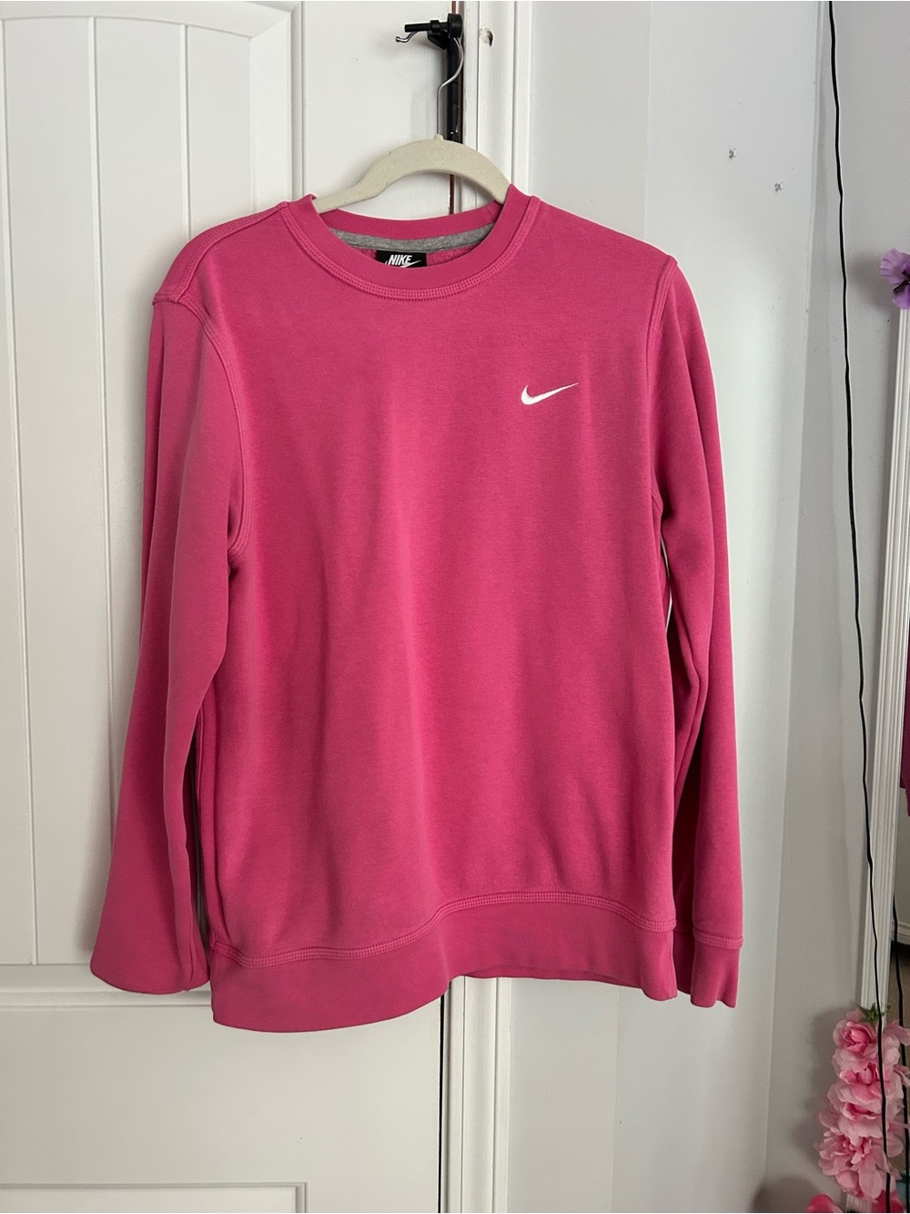 Nike Women’s Hot Pink Crewneck Sweatshirt with White Swoosh